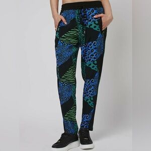 *TOPSHOP* Black x Blue Animal Print Stretch Waist Band Joggers Size 6